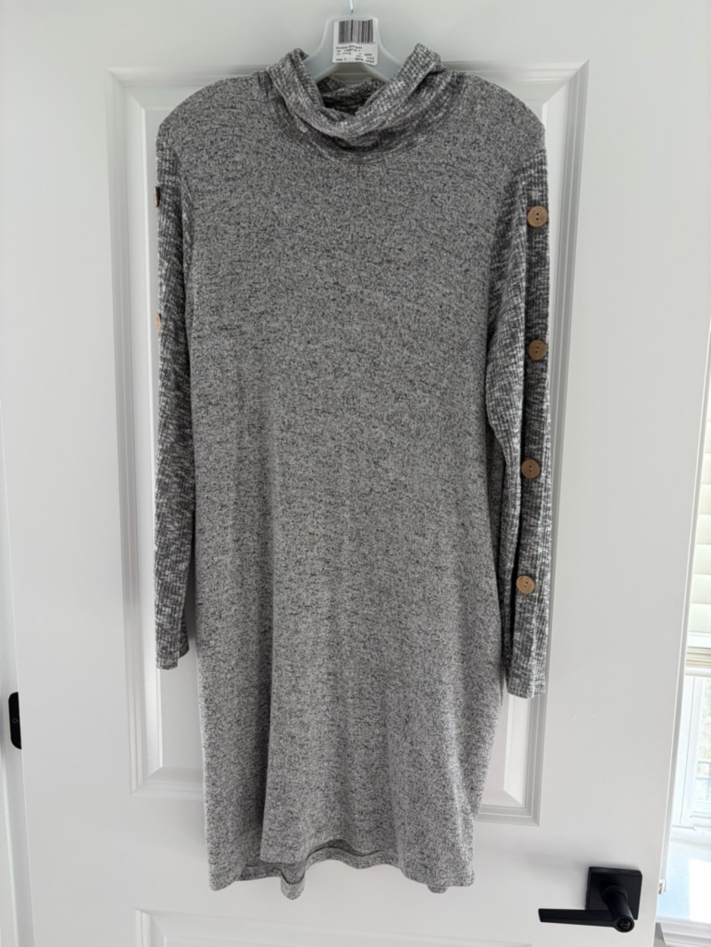 Heather Gray Button-Sleeve Turtleneck Knit Dress